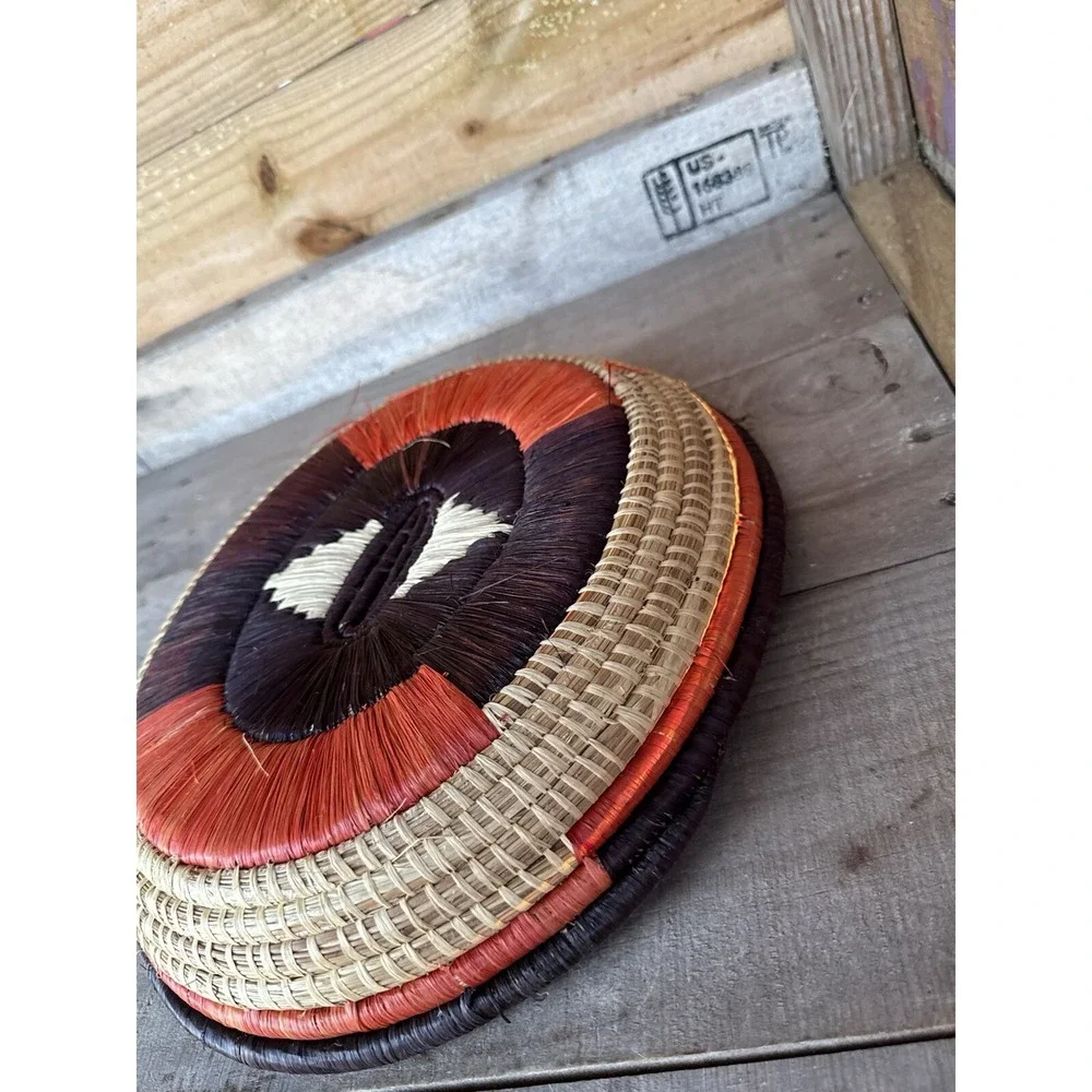 Tribal African Botswana Boho Hand Woven Wall Hanging Art Basket Tray Raffia‎